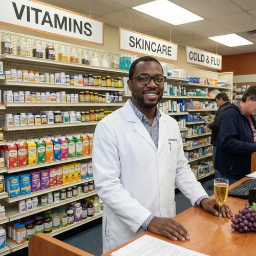 Mid 30s Black Male Pharmacist in Well-Stocked Pharmacy | Your Health Hub