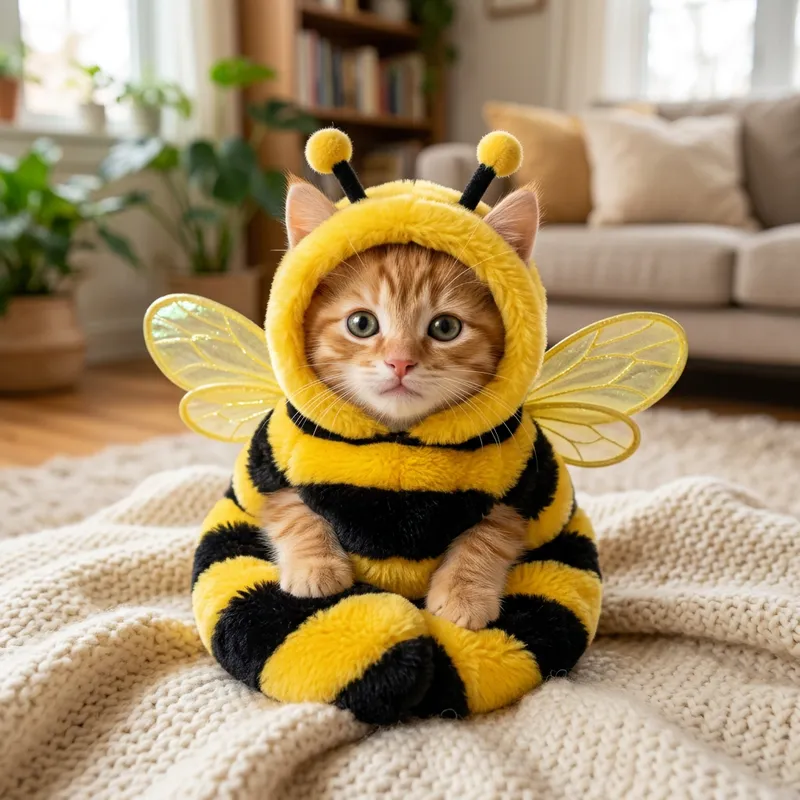 Irresistibly Cute Cat in Chubby Bee Costume - Vibrant Look
