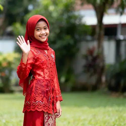 Traditional Malay Girl in Elegant Red Kebaya
