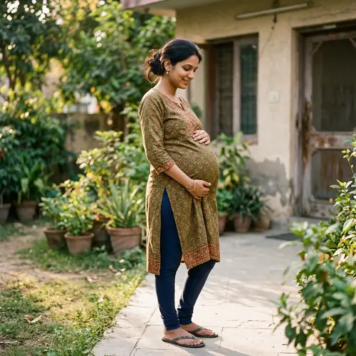 South Asian Woman with Unusually Large Belly - Pregnancy Anticipation