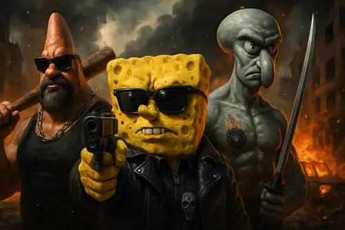 Epic SpongeBob, Patrick & Squidward in Action Style