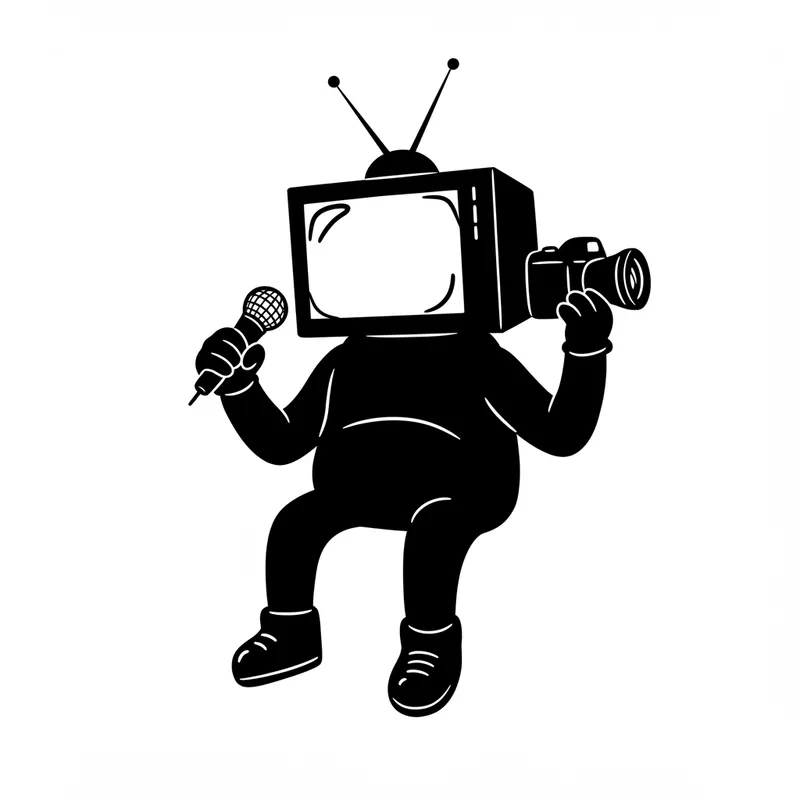 Black Television Mascot with Microphone & Camera