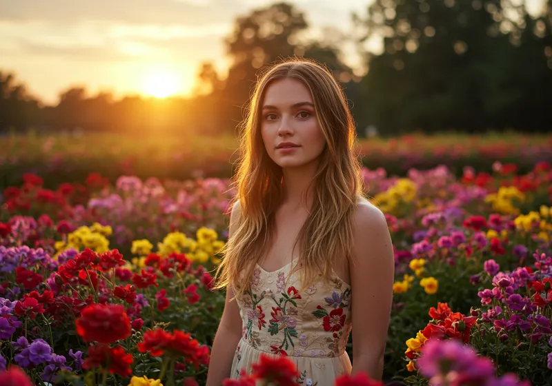 Lea in a Blooming Garden at Sunset