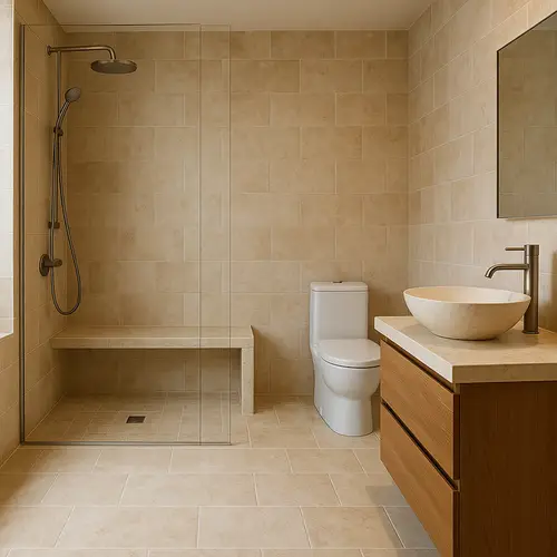 Luxurious Italian Shower with Travertine Features