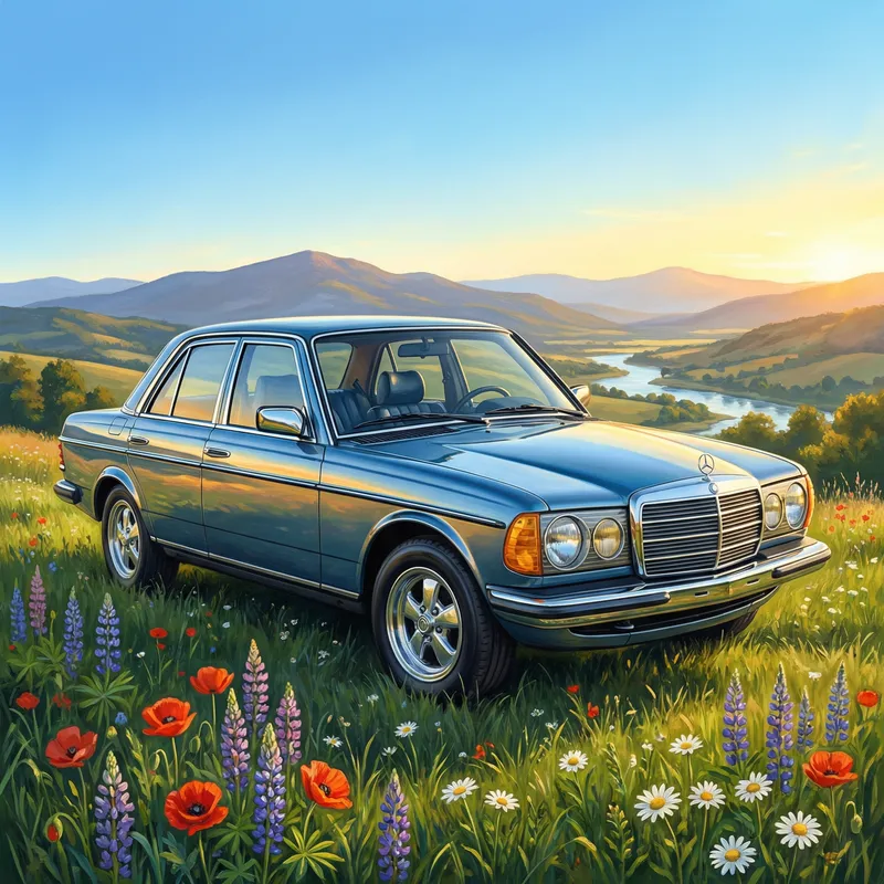 Tranquil Scene with Stunning Car Illustration Tranquil Scene with Stunning Car Illustration