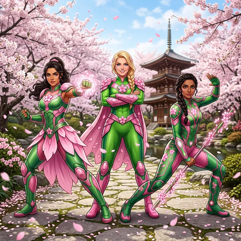 Cherry Blossom Female Superheroes: Diverse Heroes Unite In Vibrant Costumes