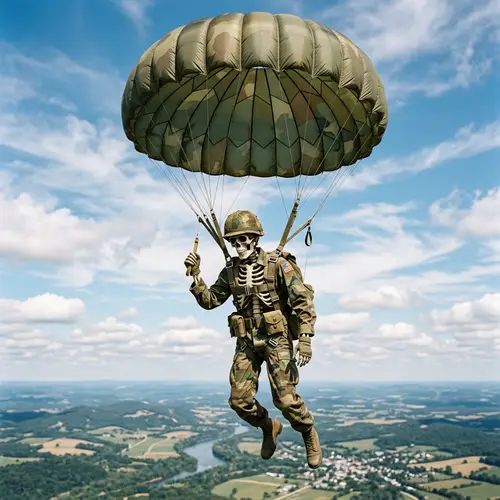 Skeleton Paratrooper: Floating with Deployed Parachute