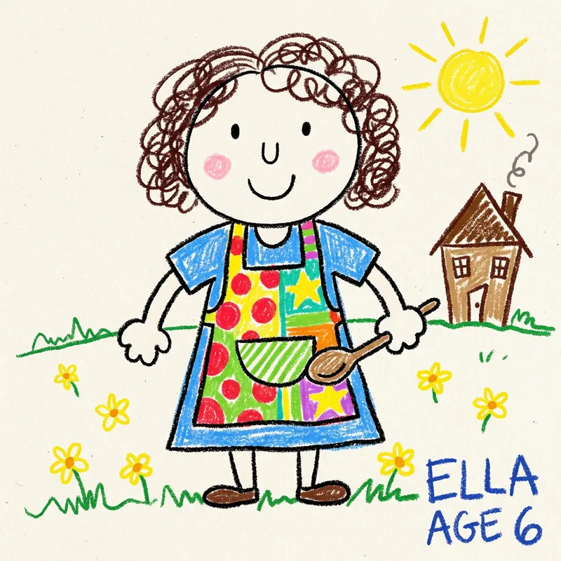Naive-Style Drawing of a Woman in an Apron Naive-Style Drawing of a Woman in an Apron