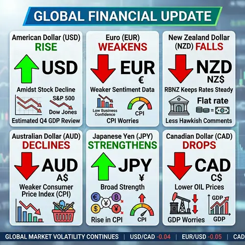 Global Financial Update: USD Up on Risk-Off Sentiment, EUR Weaker - CPI Concerns, NZD Tanks, JPY Rises Broadly, CAD Lower on Oil, GDP Worries