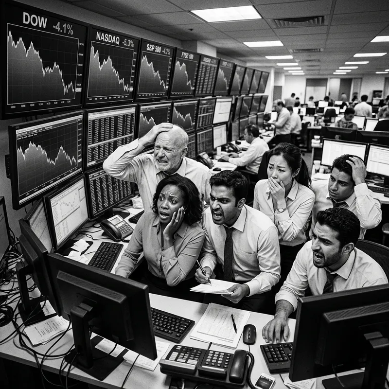 Frustrated Traders Amidst Falling Charts in B&W Frustrated Traders Amidst Falling Charts in B&W