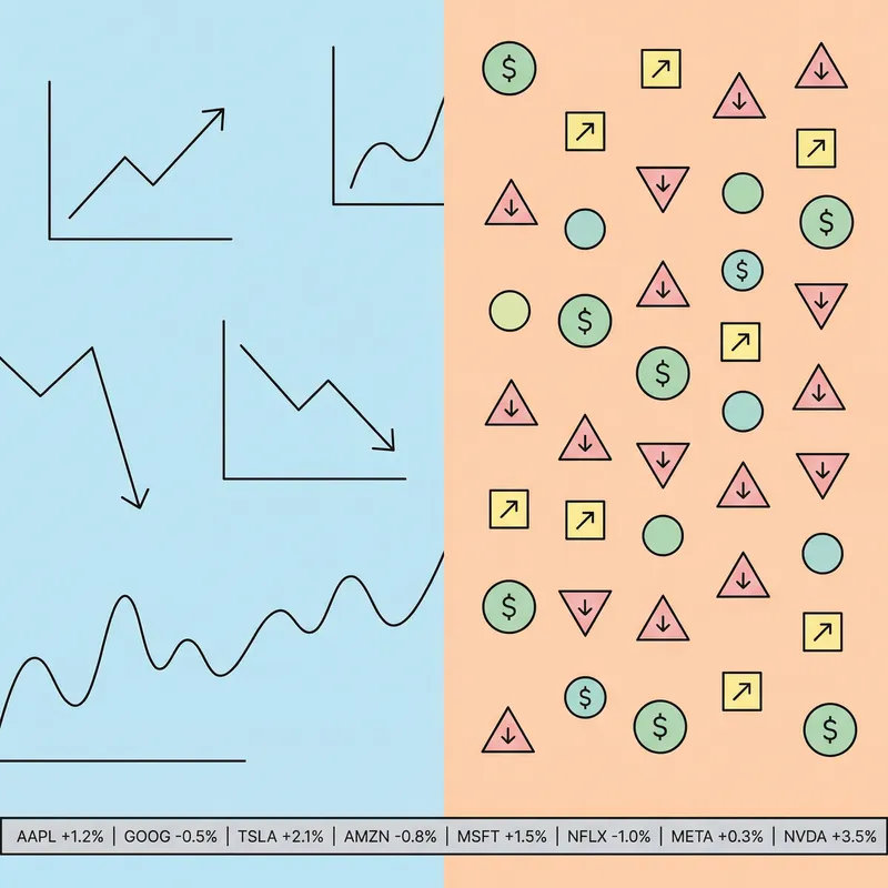 Minimalist Stock Market Scene with Clean Graphs & Geometric Icons