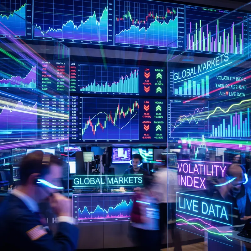 Dynamic Financial Markets Collage in Futuristic Style