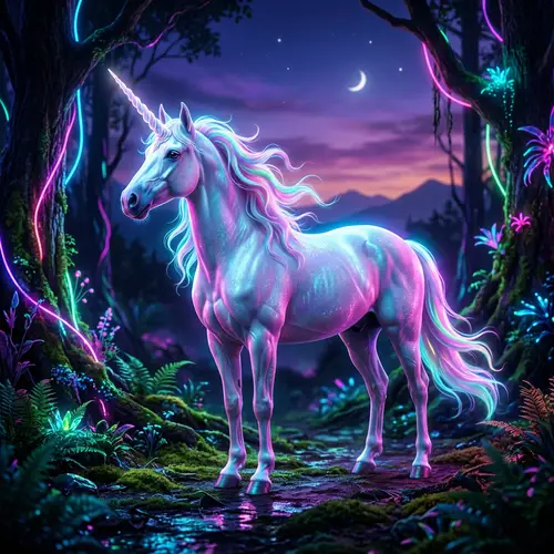 Neon Unicorn: Majestic Glow in Twilight