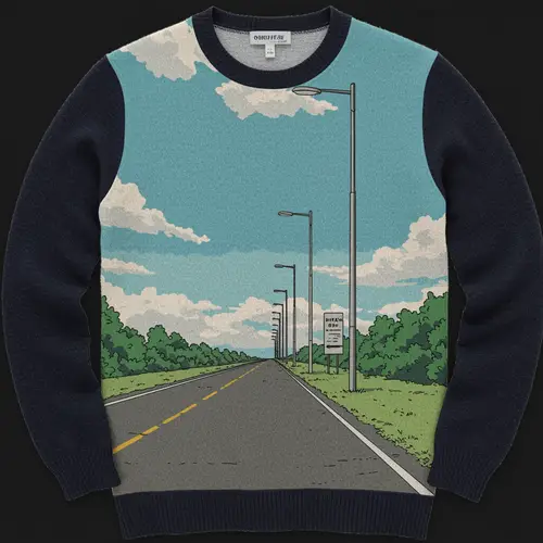 Anime-Style Wool Sweater with Scenic Path Design