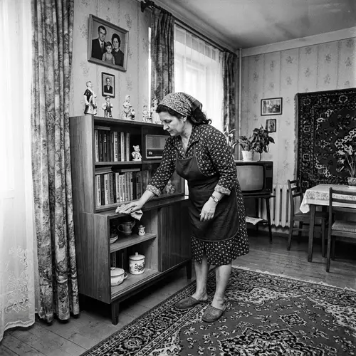 1978 Moscow Soviet Style Apartment Cleaning by Middle-Aged Woman