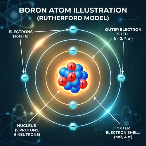 Boron Atom Structure in Rutherford Model with 6 Electrons