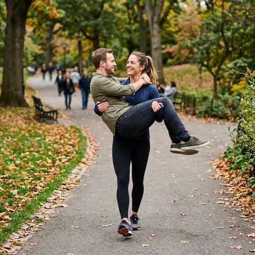 Woman Lifting Man in Cradle Hold