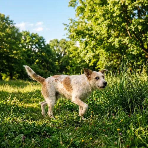 Frisky Canine Exploring Lush Greenery | Dog in Park