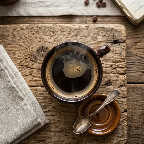 Intense Brew Coffee on Rustic Table
