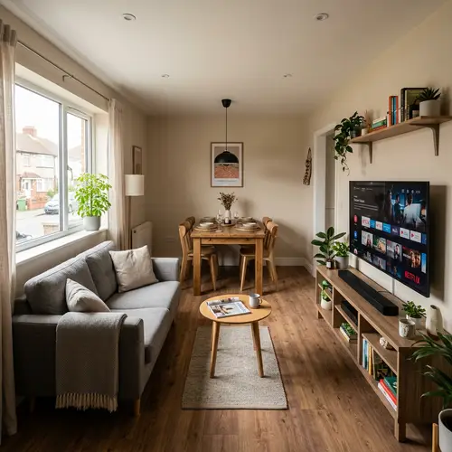 Small Room Design: Dining Area and TV Setup