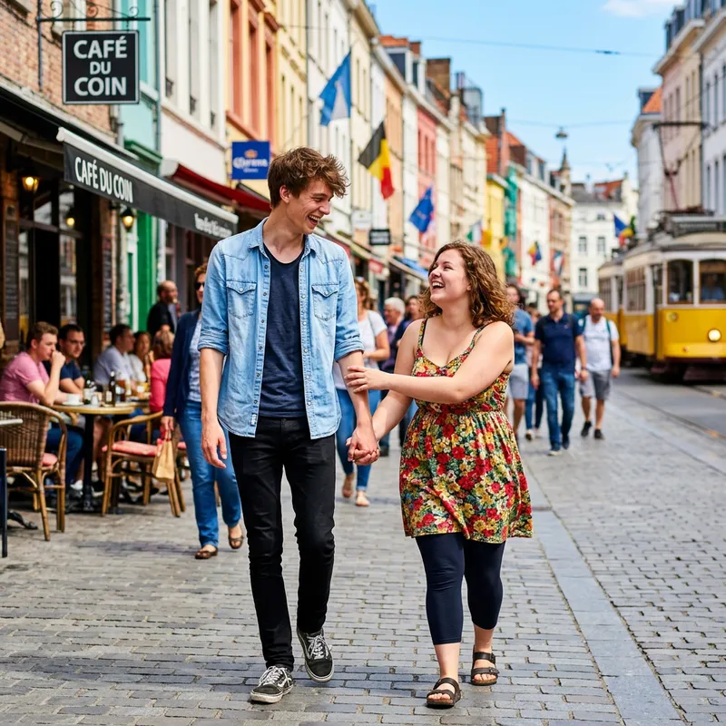 Contrasting Physiques of Young Couple in Candid Street Moment