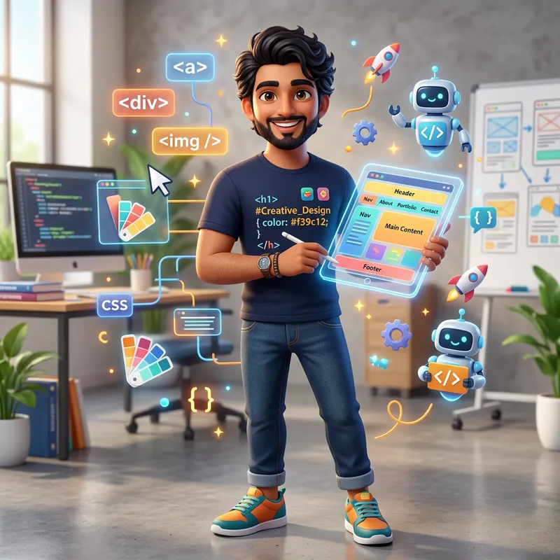 Charming Web Designer Mascot: South Asian Man in Tech Casual