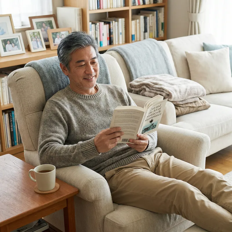 Chill Husband: Relaxed East Asian Male in His 50s - Cozy Lifestyle