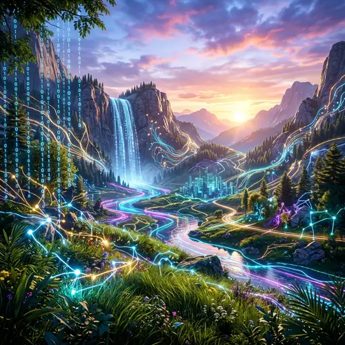 Breathtaking 3D Tech Tableau: Nature & Innovation