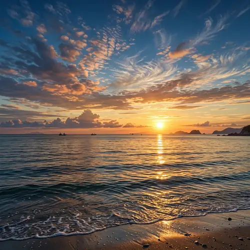 Serene Sunset Over Tranquil Ocean - Digital Painting