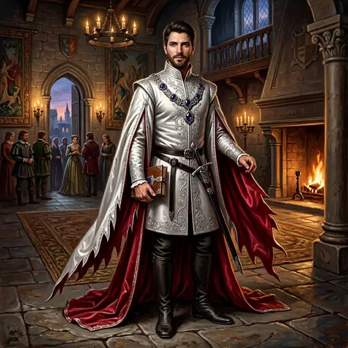 Medieval Fantasy Character in White Silk Doublet