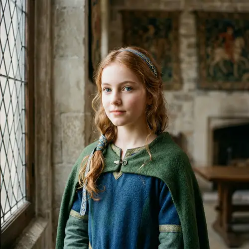 Young Girl with Blue Eyes and Auburn Hair from Middle Ages