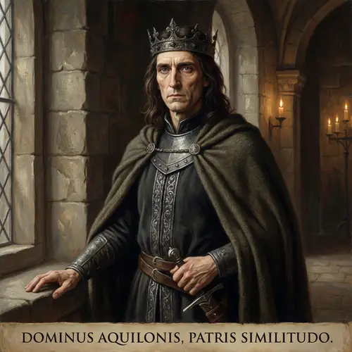 Graceful Medieval Figure with Dark Hair and Grey Eyes