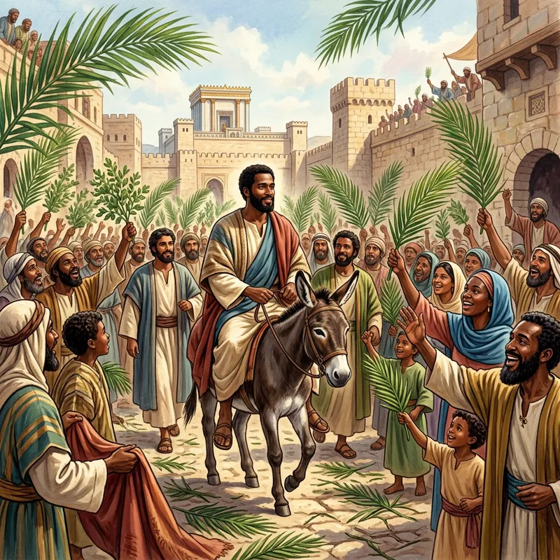 Palm Sunday Image: Black Jesus Riding on Donkey