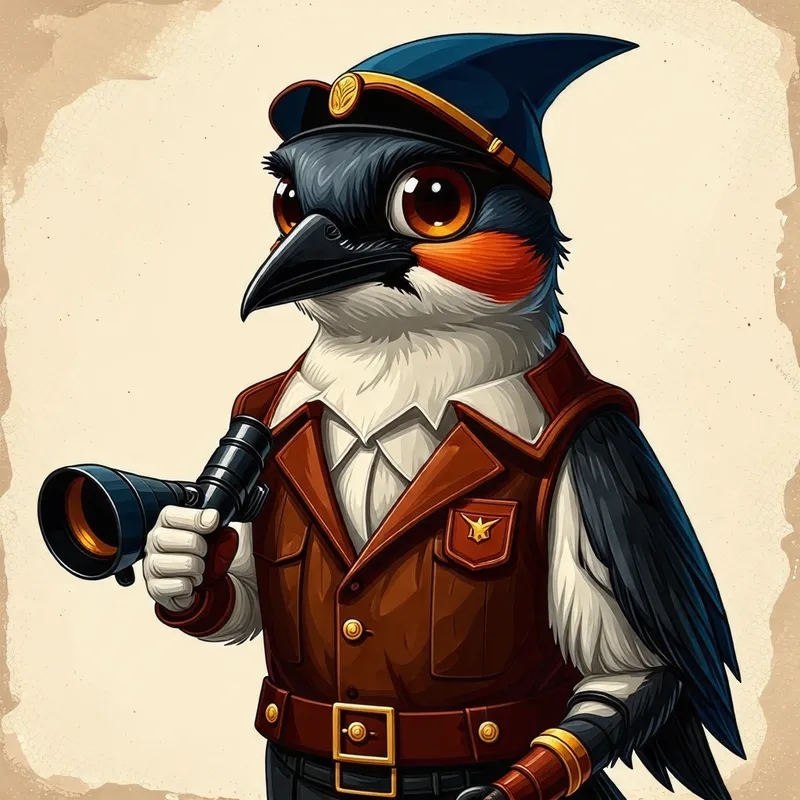 Cute Anthropomorphic Swallow in Uniform with Telescope | DynamicBirds Cute Anthropomorphic Swallow in Uniform with Telescope | DynamicBirds