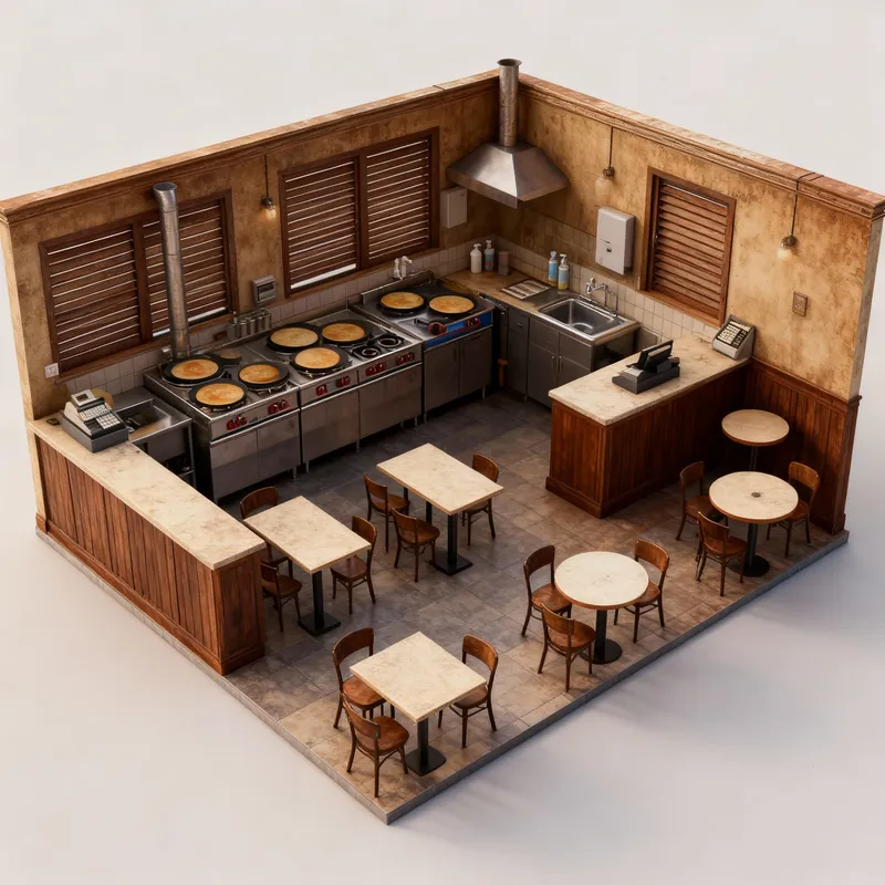 Elegant 3D Restaurant Design for 600 sqft Layout