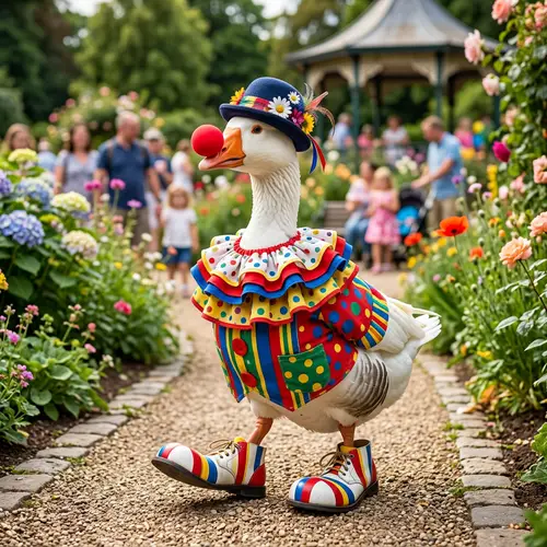 Goose in a Colorful Clown Costume