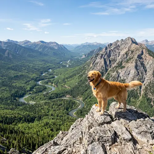 Majestic Golden Retriever on Mountain Peak