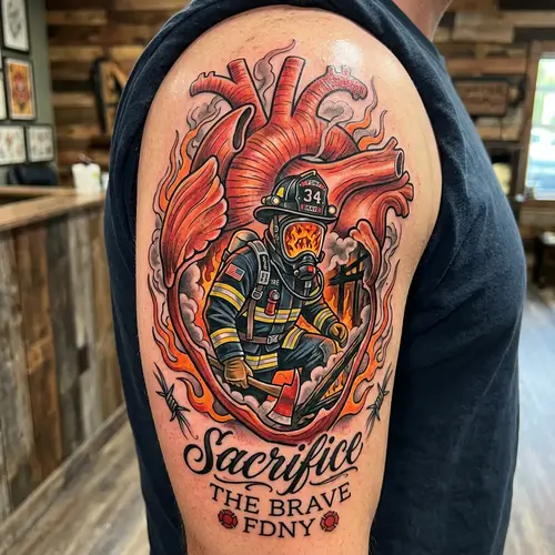 Firefighter Heart Muscle Tattoo Design