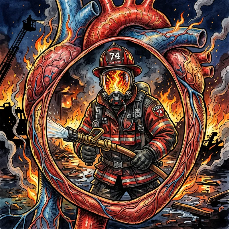 Firefighter Inside Heart Muscle | Fiery Mask Artwork