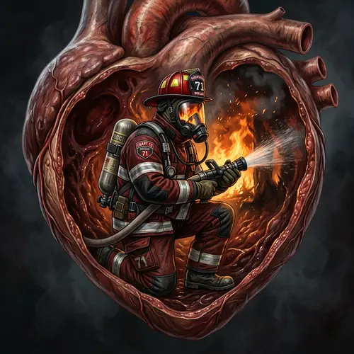 Heart Muscle Firefighter Illustration - Unique Artwork