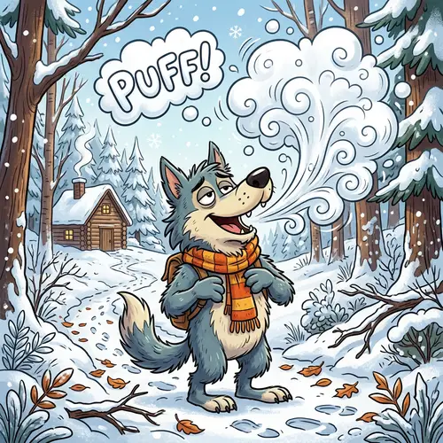 Funny Wolf Character Releasing Cartoon-Style Smoke