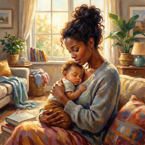 Heartwarming Mother and Child Oil Painting - African Descent