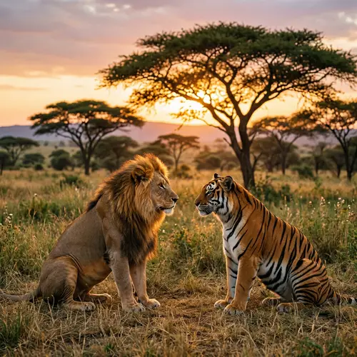 Lion and Tiger: Unlikely Conversation in the Savannah