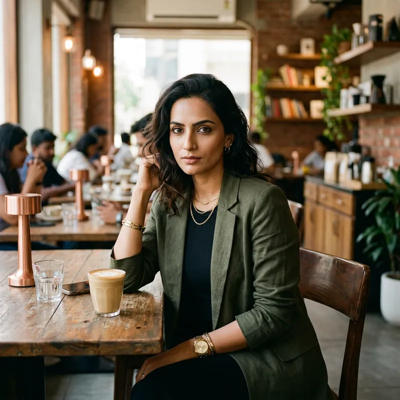 Confident Indian Model in Coffee Shop