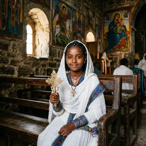Ethiopian Orthodox Girl in Traditional Attire | Religious Symbol