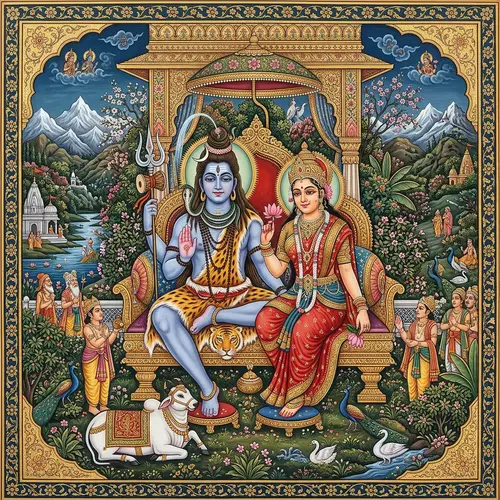 Divine Depiction of Lord Shiva and Maa Parvati in Traditional Indian Miniature Art