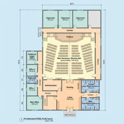 Steel Church Building Layout Design for Effective Space Utilization