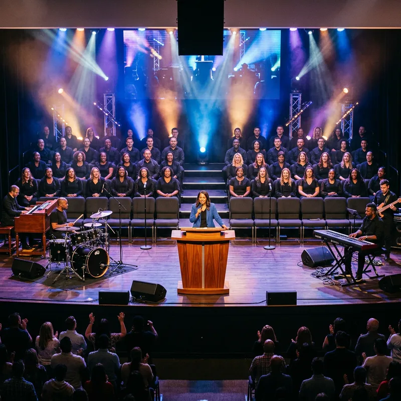 Captivating 500 Sq Ft Stage Setup with 60 Chairs & Pulpit