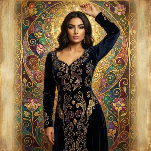 Glamorous Woman in Vibrant Evening Gown Art