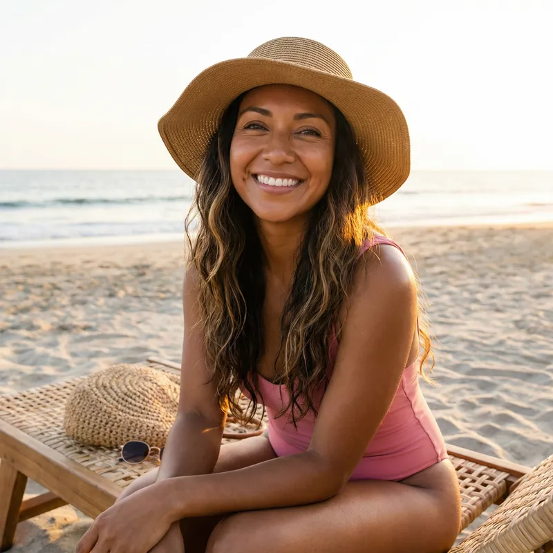 30-Year-Old Latina Beach Beauty with Expressive Eyes